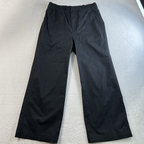GAP M Medium High Rise Easy Wide Leg Khakis Pants Black Elastic Waist Utility - Picture 3 of 15